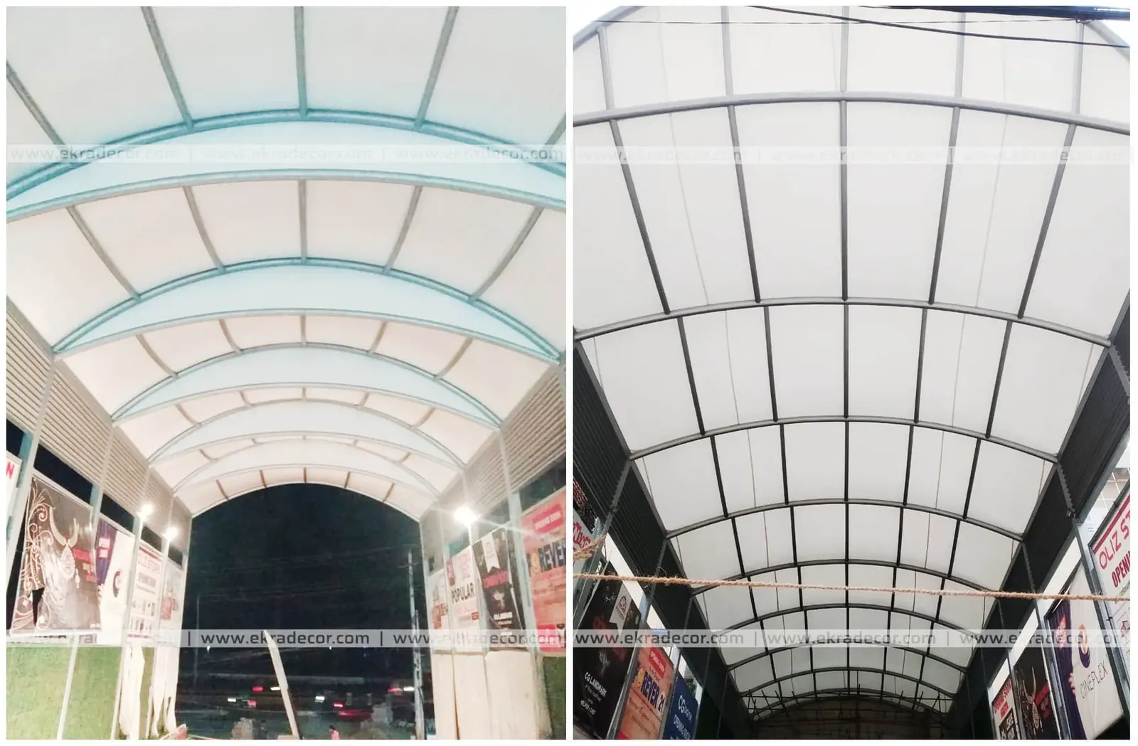 Landmark Nepal covered retail arcade tensile canopy, photograph from Ekra Decor's company presentation